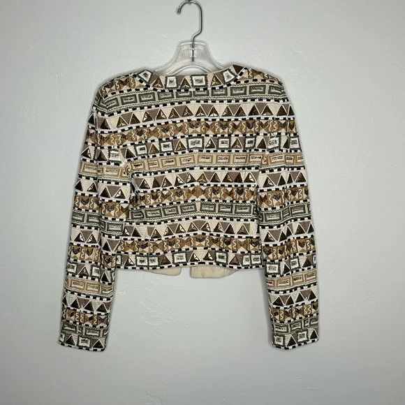 Veronica Beard Daryl Embellished Tan Brown Geometric Cotton Jacket - Picture 11 of 14